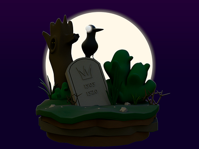 Cemetery Canary 3d 3d art 3d scene bird c4d canary cemetery cinema4d ghost graveyard halloween haunted low poly moon night night scene scary scene spooky