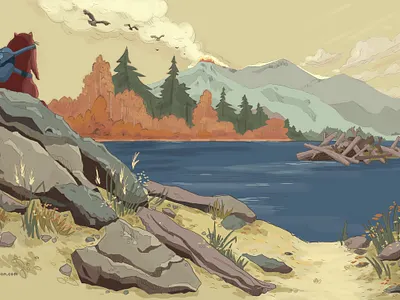 Summoning the Aerie Brigade: Fire in Hayzien Woods beaver concept art eagle fire illustration lake nature story art woods