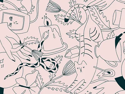 Illustrated tarot deck background pattern cat digital illustration floral hand hand drawn illustration magic pattern photoshop tarot deck witch