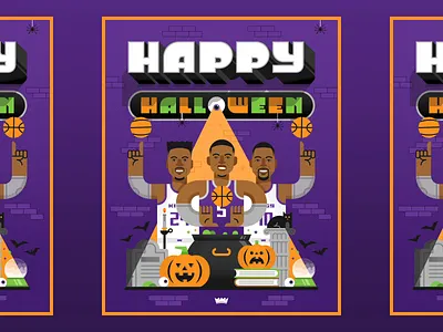 Happy Halloween from The Sacramento Kings - Collaboration animation basketball black cat green grey halloween illustration orange poster pumpkins purple sacramento spiders sports texture white