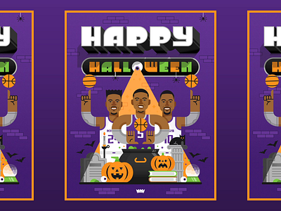 Happy Halloween from The Sacramento Kings - Collaboration animation basketball black cat green grey halloween illustration orange poster pumpkins purple sacramento spiders sports texture white