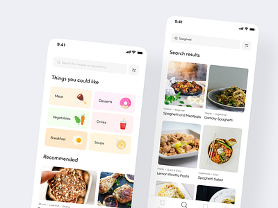 Recipes. | Search Screen app design clean ui creative design design food food and drink food app interface interface design ios minimal modern modern design ui ui design user experience user inteface ux ux design