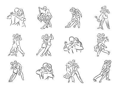 Argentine tango social pair dance icons set ballrom couple dance dance party elegance embrace hobby love pair party passion relationship romantic salsa social dance tango