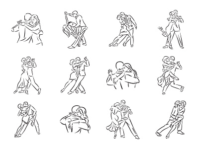 Argentine tango social pair dance icons set ballrom couple dance dance party elegance embrace hobby love pair party passion relationship romantic salsa social dance tango