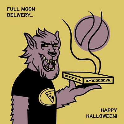 Full Moon Delivery doodle halloween illustraion pizza vector vectorart werewolf