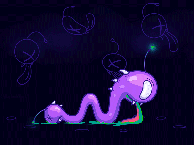 Salivworm adobe illustrator animated animation cartoon caterpillar character dribbbleweeklywarmup halloween illustration poison saliva snake two head vector violet worm