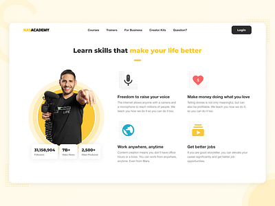 Nas Academy Homepage - Benefit academy benefit content course creator design education edutech home illustration landing page nasacademy nasdaily platform ui ux