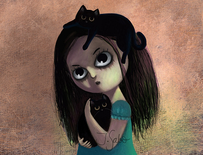 Happy Halloween big eyes black cat illustration blackcat character design characterdesign children book illustration childrens book childrens illustration girl character girl illustration illustration illustrator photoshop