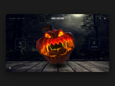 Carve Your Path - Halloween Pumpkin Builder 3d animation browse builder cinema 4d creator tool customization dribbbleweeklywarmup halloween holiday horror immersive interaction landing ordering pumpkin scary shop ui ux