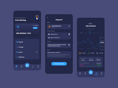 Cryptocurrency apps app app design application bitcoin chart coins crypto crypto exchange crypto wallet cryptocurrency dark dark ui design ethereum finance app graphic design interface mobile app mobile design money app