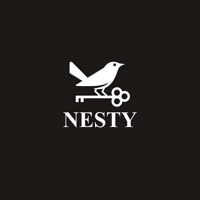 Nesty animal bird clever creative design home house key logo minimal nest property realestate simple tree