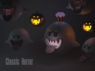 Spooky Boo Night: classic horror arnoldrender boo c4d characterdesign dark designsomethingspooky dribbbleweeklywarmup dribble ghost halloween halloweencharacters horror horror movie jackolantern maxon nintendo nintendocharacters pumpkin spooky