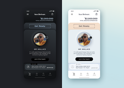 UI Mobile Ace Driver App daily ui 061 dailyui dailyuichallenge dark interface driver app lightmode moderndesign pastel colors racing ui design
