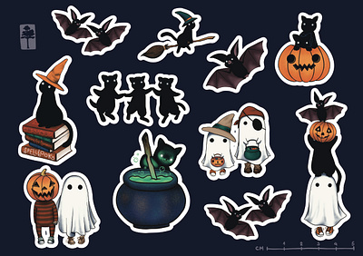 Spooky Stickers! black cat childrens illustration digital ghosts illustration pumpkins spooky sticker stickers