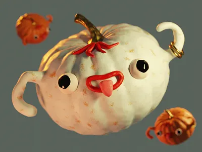 Halloween Pumpkin Princess 3d blender blender3d c4d cinema4d clay cute glamour gold halloween illustration orange princess pumpkin realistic spooky