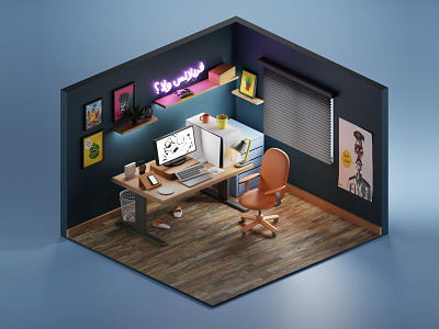 Artist Work station 3d blender blender3d illustration isometric lowpoly render workspace workstation