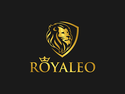 Royaleo animal logo black background concept design gold illustration lion king lion logo literal logo modern logo shield logo strong