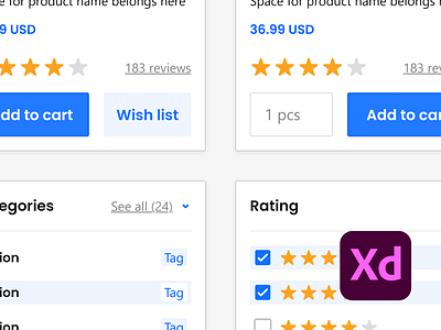 Adobe XD - eCommerce Starter Kit - Live! adobe adobexd adobexduikit components ecommerce filtre footer iconography kit line icons menu products sidebar ui ui kit uidesign uiux web