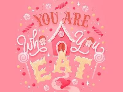 Hungrily Ever After: Hansel and Gretel Lettering book cover art book cover design book covers fairy tale fairy tales fairytale fairytales food illustration food lettering food type gingerbread house hand lettering hansel and gretel illustration lettering letters procreate storybook typography