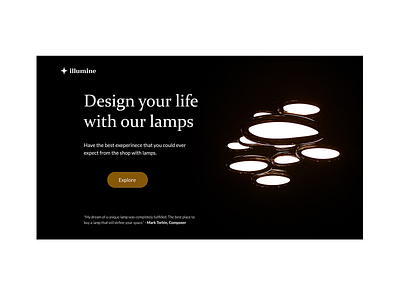 Landing page for illumine design e commerce shop elegant lamps landing page