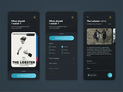 Random Movie Finder App app dark mode dark ui filter list mobile ui movie ui