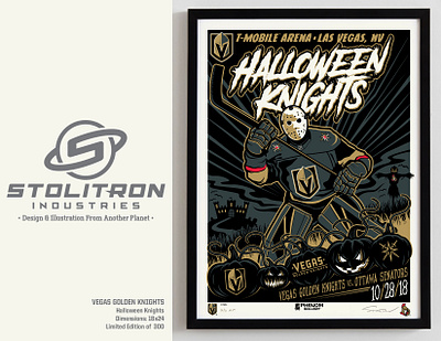 Halloween Knights-Vegas Knights Poster graphic design hockey illustration limited edition nhl poster screenprint serigraph vegas vgk