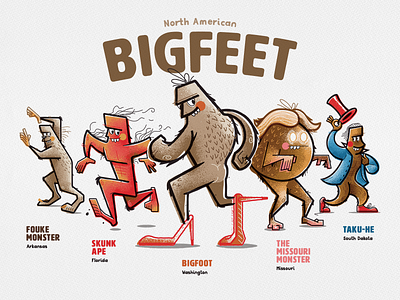 Bigfeet of North America bigfoot cryptid dribbbleweeklywarmup halloween illustration illustrator inktober inktober2020 momo monster skunkape taku he vector