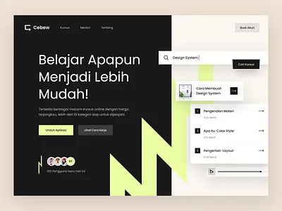 E-Course Landing Page Header clean course ecourse education green header hero interface landing learn minimal modern online page section tutor ui video web website