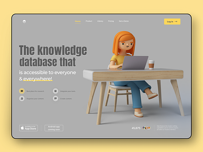 Knowledge Database 3d clay dailyshot database design desktop dribbble knowledge landingpage models product ui user userexperience userinterface ux webdesign webpage website yellow