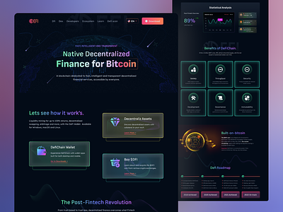 Defi-chain Landing Page Redesign Concept. blockchain landing page crypto art crypto landing page dark landing page dark theme defi landing page design futuristic graphic design homepage landing page design minimalist nft nft marketplace ui uiux web design web designs website website design