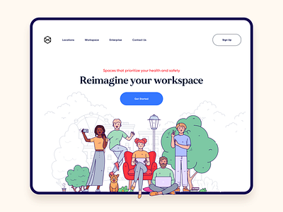 Office / co working landing page design app cta design illustration landing landing page minimal minimalism office product product design remote typography ui ui design vector web web design website design workspace