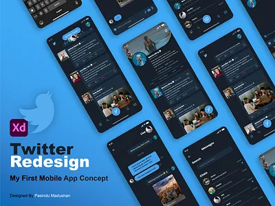Twitter Mobile App Redesign app redesign dark theme ui illustration mobile app design modern modern design template texture twitter ui ui design uiux ux vector visual design web design