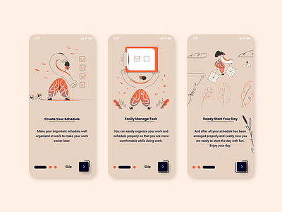Onboarding Screens To Do List App app application design onboarding screens peach todo app todo list ui ui design