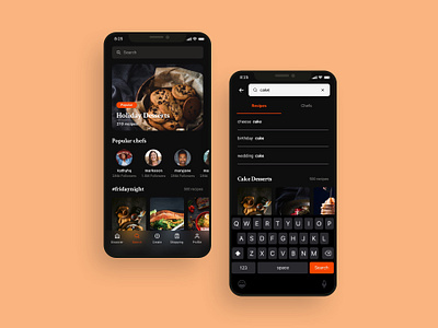 Searching recipes UI design app design app templates cooking app dark mode food app mobile app mobile app templates mobile app ui design recipe app search ui searching ui ui design ui kit ui ux design 应用 应用界面 设计