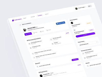 Coderspace: Candidate Profile Dashboard branding candidate candidate profile cv dashboard figma landing page linkedin logo profile resume ui user experience user interface ux