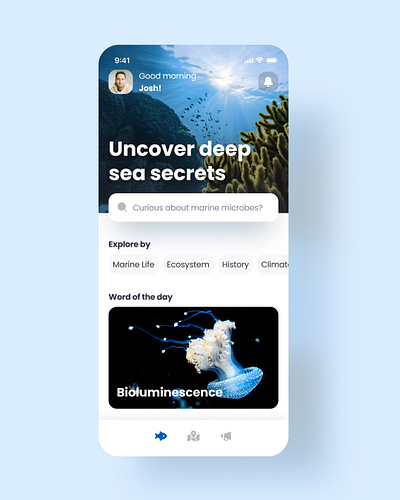Ocean Life Educational App branding mobile search ui