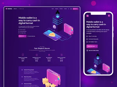 Walletz - Finance Landing Page admin application branding creative design ewallet graphic design illustration landing logo modern page template ui uiux ux uxdesign wallet walletz