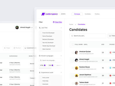 Coderspace: Candidates Dashboard branding dashboard figma list pagination profile table table list ui user experience user interface ux