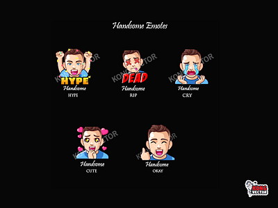 Handsome Twitch Emotes 3d animation branding cartoon cry cute design emoji emote emotes graphic design handsome illustration logo motion graphics okay twitch twitchemote twitchemotes ui