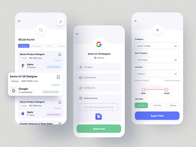 Job finder app | Job App 2020 trend app design app ui finder ios app design job job app job finder job list minimal mobile design modern product search job ui ux