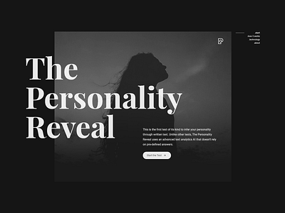 Personality Reveal Landing Page Design dark dark mode dark theme dark ui landing page landing pages minimal personality typography ui design ui ux webdesign