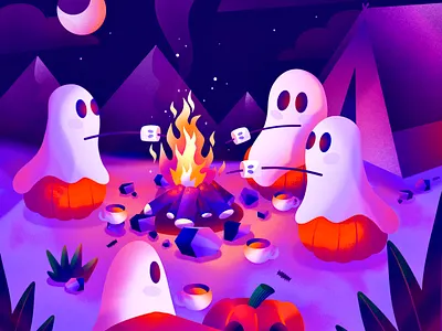 Campfire artwork creation drawing dribbble best shot dribbbleweeklywarmup flat design graphic design halloween halloween design halloween party illustration illustrator procreate spooky spooky season
