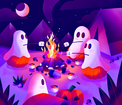 Campfire artwork creation drawing dribbble best shot dribbbleweeklywarmup flat design graphic design halloween halloween design halloween party illustration illustrator procreate spooky spooky season