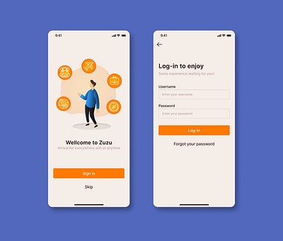 Travel logistics mobile app sign in tourism travel ui