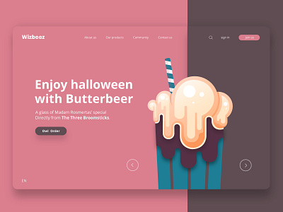 Happy Halloween with Butterbeer artist branding butterbeer cartoon clean colorful design harry potter hogsmeade hogwarts homepage icecream illustraion illustration minimal product ui uiux web design website