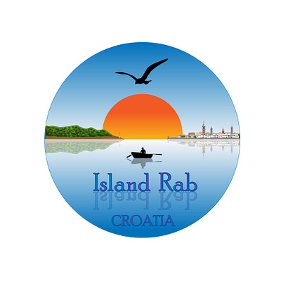 Island Rab, Croatia - Illustration blue boat croatia fisherman green island islandrab sea seagull sun sunset