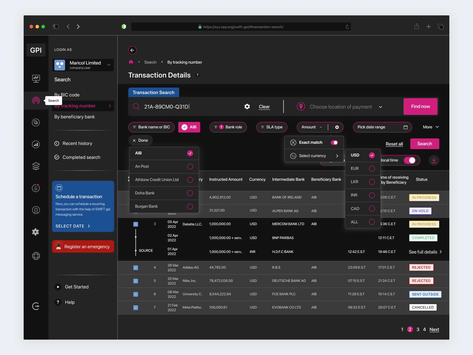 Swift GPI Dashboard & Tracking by Srivathson Thyagarajan on Dribbble