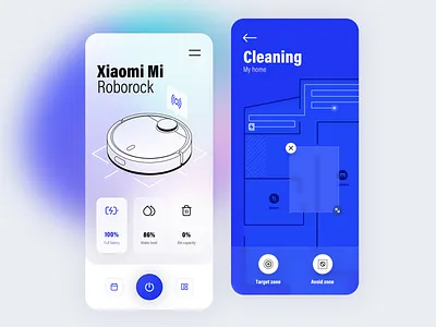 Vacuum Cleaner App app blur blurred background clean cleaner design gogoapps gradient home icons illustraion interface ios minimal mobile robot transparent ui ux vacuum