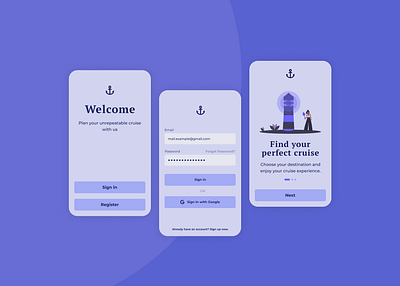 Sign In and Onboarding app design flat illustration minimal mobile app mobile ui onboarding sign in splashscreen ui ui ux welcome