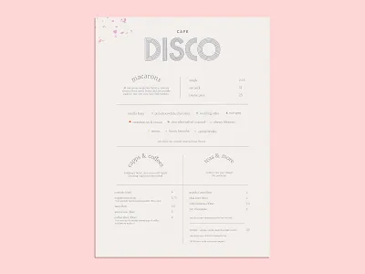 Cafe Disco - Menu bakery brand exploration branding branding concept cafe design disco macarons menu pink